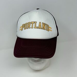 Portland Gear Retro Lettered Foam Trucker Hat‎ Cap Burgundy Mesh Snap Back